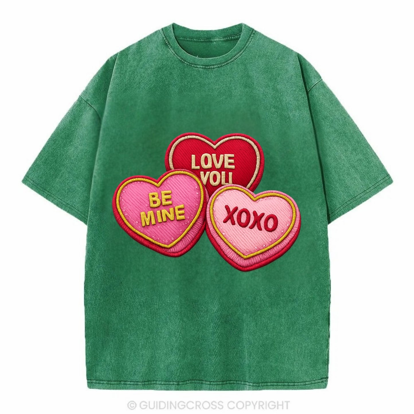 VALENTINES HEARTS - candy hearts in pink and red , love day - Vintage T-shirt - Forest Mist(Green)