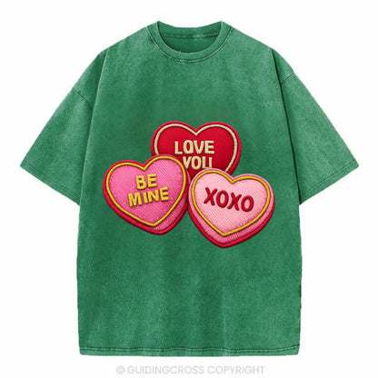 VALENTINES HEARTS - candy hearts in pink and red , love day - Vintage T-shirt - Forest Mist(Green)