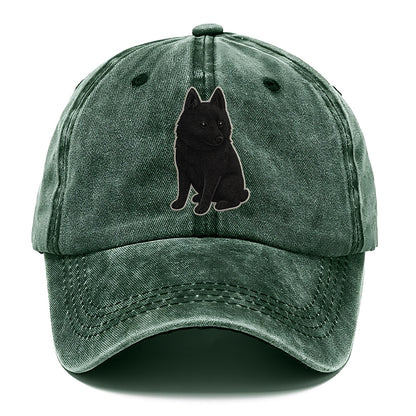 Schipperke - Solid black small embroidered sitting pose - Classic Cap - Forest Mist(Green)