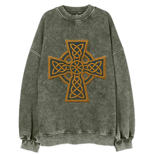 Book Of Kells Cross - Vintage Sweatshirt - Forest Mist(Green)