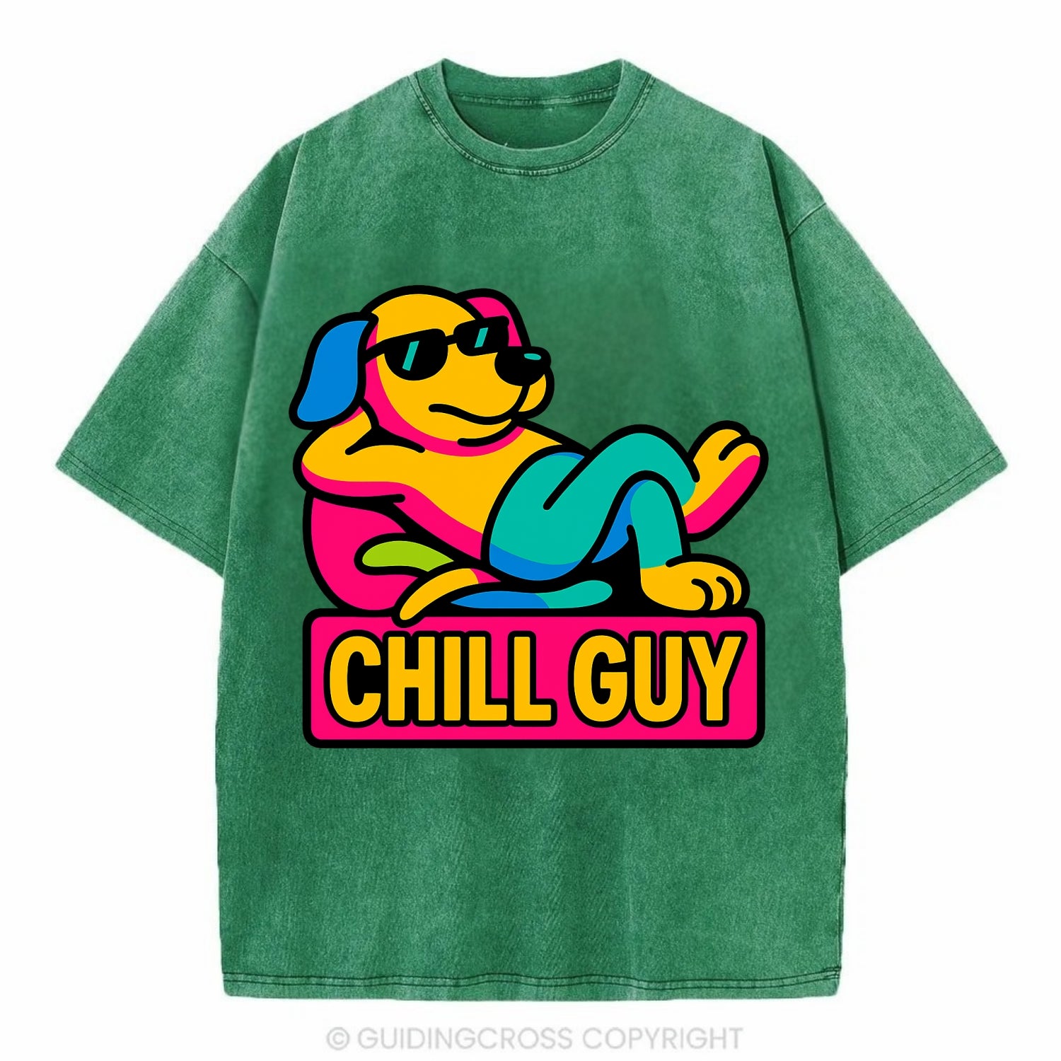 Super relaxed dog character lounging unbothered - "Chill Guy" meme energy, laid - Vintage T-shirt - Forest Mist(Green)