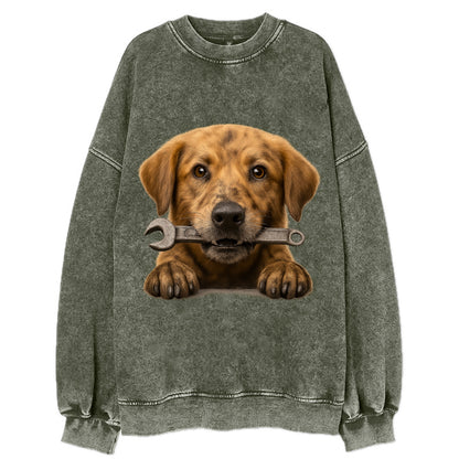 Mechanic Dog  - Vintage Sweatshirt - Forest Mist(Green)