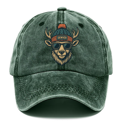 Denver Elk wearing Denver beanie with pom pom and wayfarer sunglasses - Classic Cap - Forest Mist(Green)