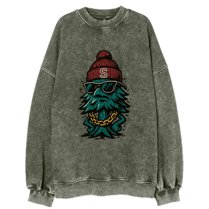 Palo Alto Tree wearing Stanford beanie with S patch - Vintage Sweatshirt - Forest Mist(Green)