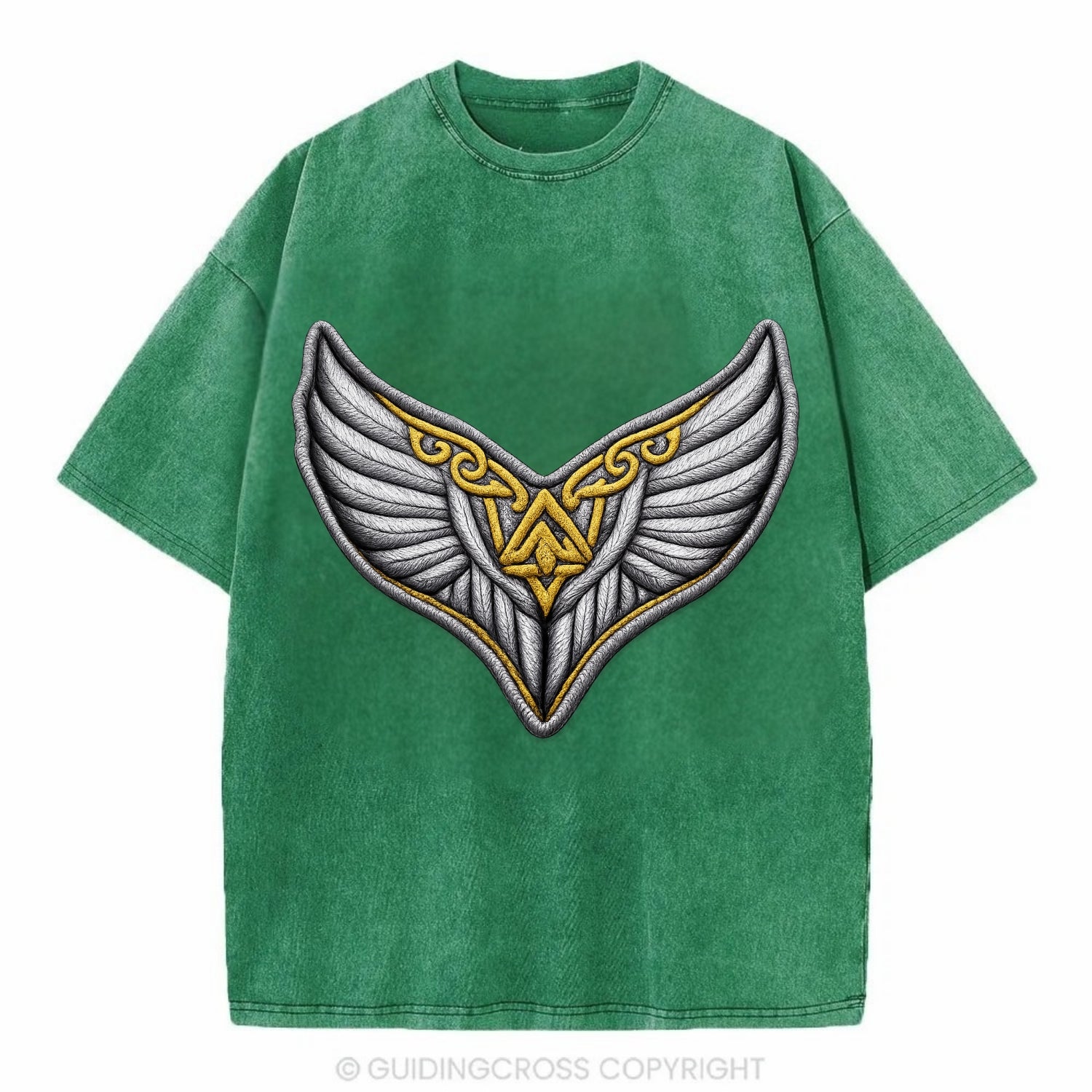 VALKYRIE WINGS - warrior maiden wings in silver and gold , Norse myth - Vintage T-shirt - Forest Mist(Green)