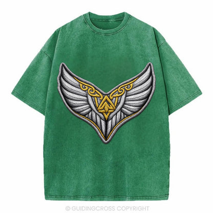 VALKYRIE WINGS - warrior maiden wings in silver and gold , Norse myth - Vintage T-shirt - Forest Mist(Green)