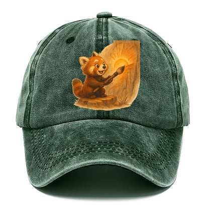 Red panda painting a sunrise mural with an oversized calligraphy brush on a cliff wall - Classic Cap - Forest Mist(Green)