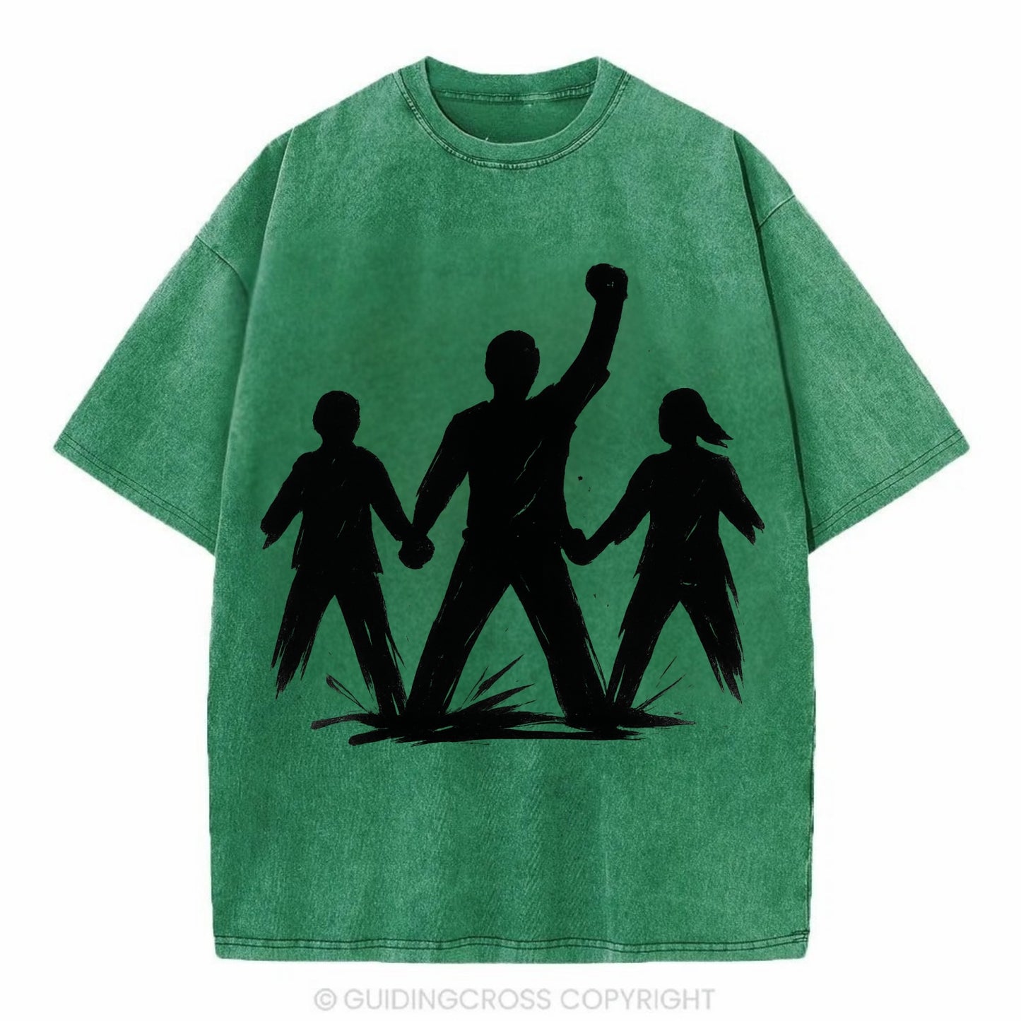 Human chain formation - unity and protection ink brushwork - Vintage T-shirt - Forest Mist(Green)