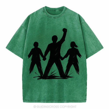 Human chain formation - unity and protection ink brushwork - Vintage T-shirt - Forest Mist(Green)