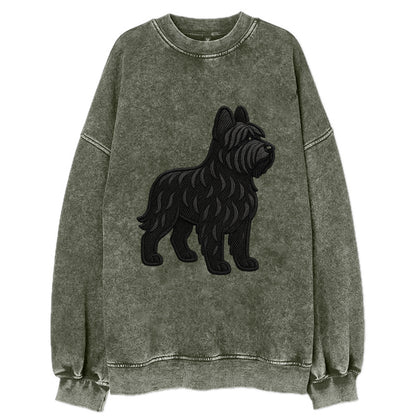 Briard - Black wavy coat embroidered herding pose - Vintage Sweatshirt - Forest Mist(Green)