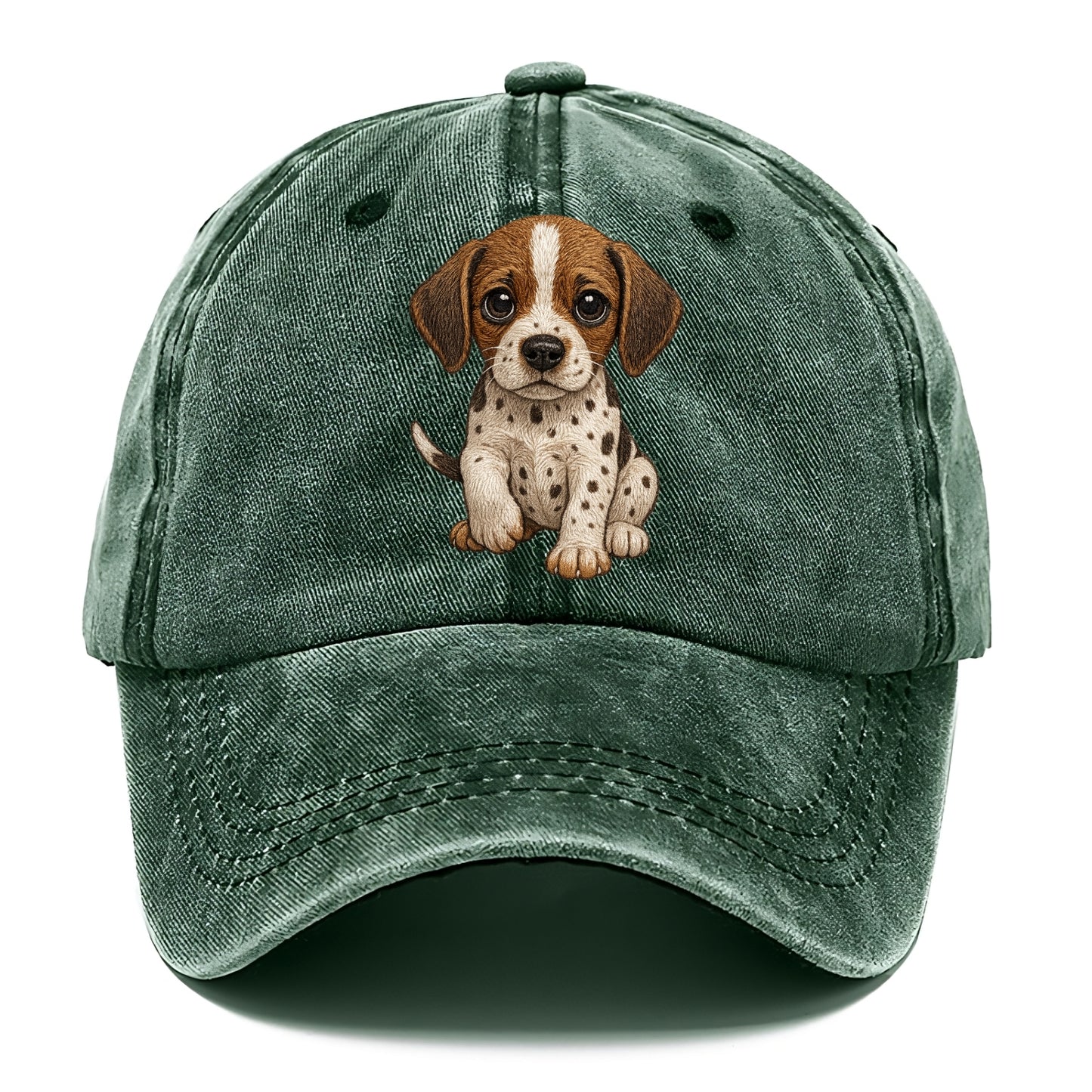 Baby Pointer Puppy - spotted coat, noble stance, alert eyes, front-facing, pointing - Classic Cap - Forest Mist(Green)
