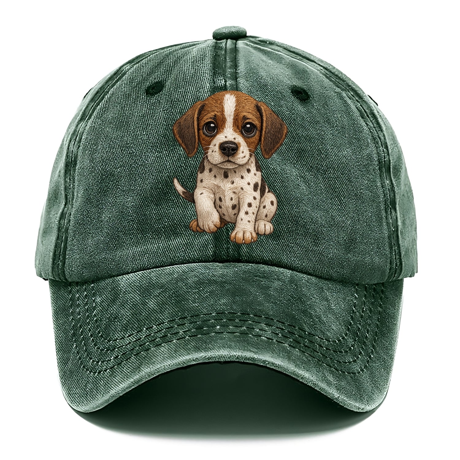 Baby Pointer Puppy - spotted coat, noble stance, alert eyes, front-facing, pointing - Classic Cap - Forest Mist(Green)
