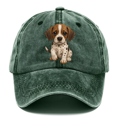 Baby Pointer Puppy - spotted coat, noble stance, alert eyes, front-facing, pointing - Classic Cap - Forest Mist(Green)