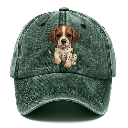 Baby Pointer Puppy - spotted coat, noble stance, alert eyes, front-facing, pointing - Classic Cap