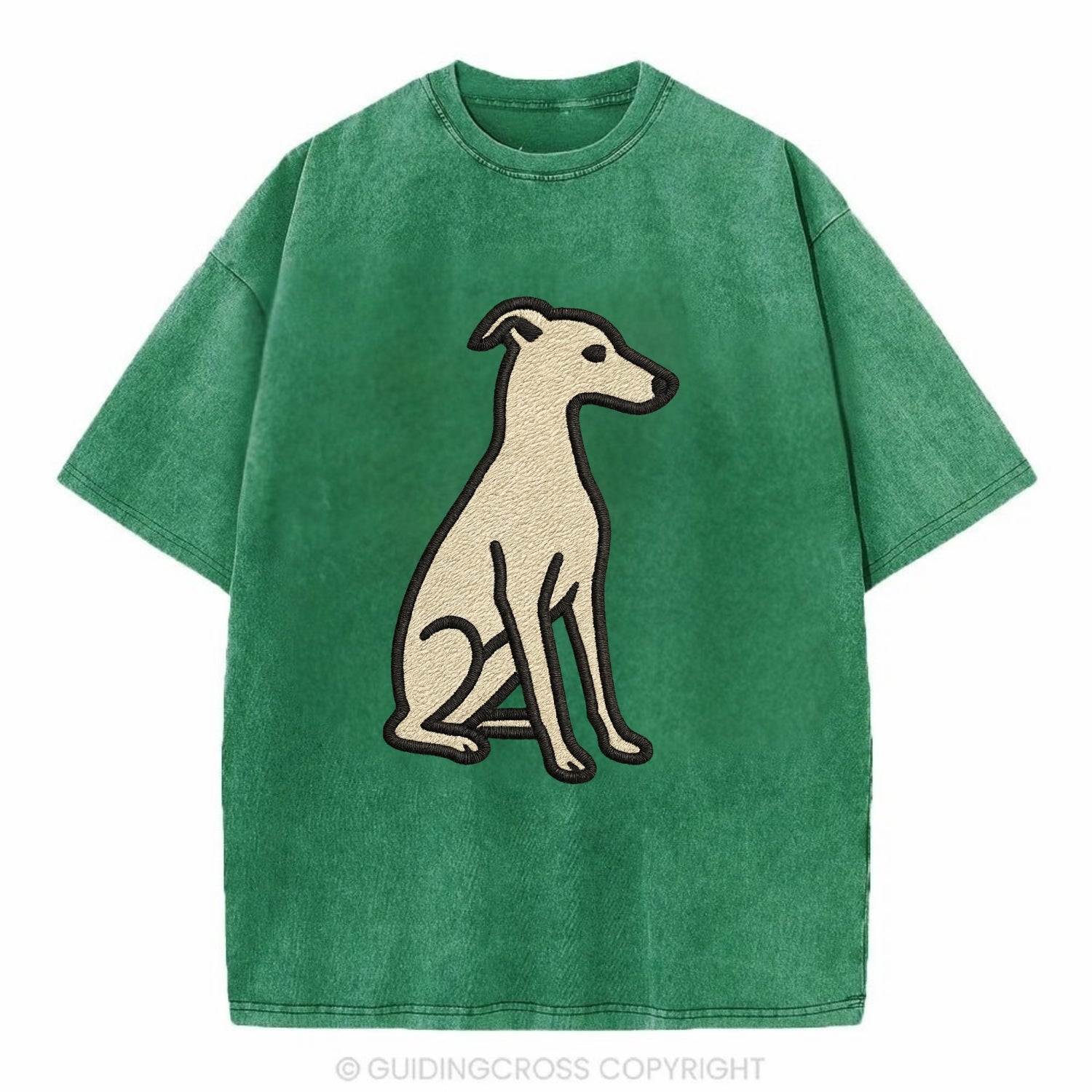 Italian Greyhound - Gray sitting pose - Vintage T-shirt - Forest Mist(Green)
