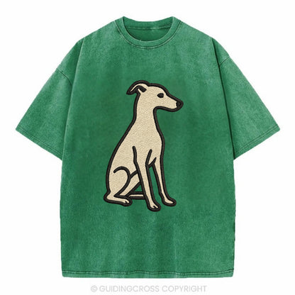 Italian Greyhound - Gray sitting pose - Vintage T-shirt - Forest Mist(Green)