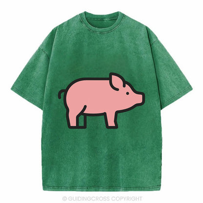 Pig - Pink farm pig flat side profile - Vintage T-shirt - Forest Mist(Green)