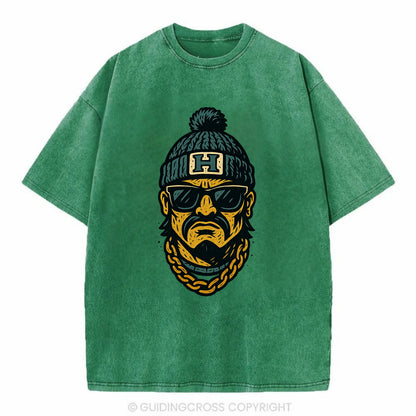 Honolulu Warrior wearing Hawaii beanie with H patch - Vintage T-shirt - Forest Mist(Green)