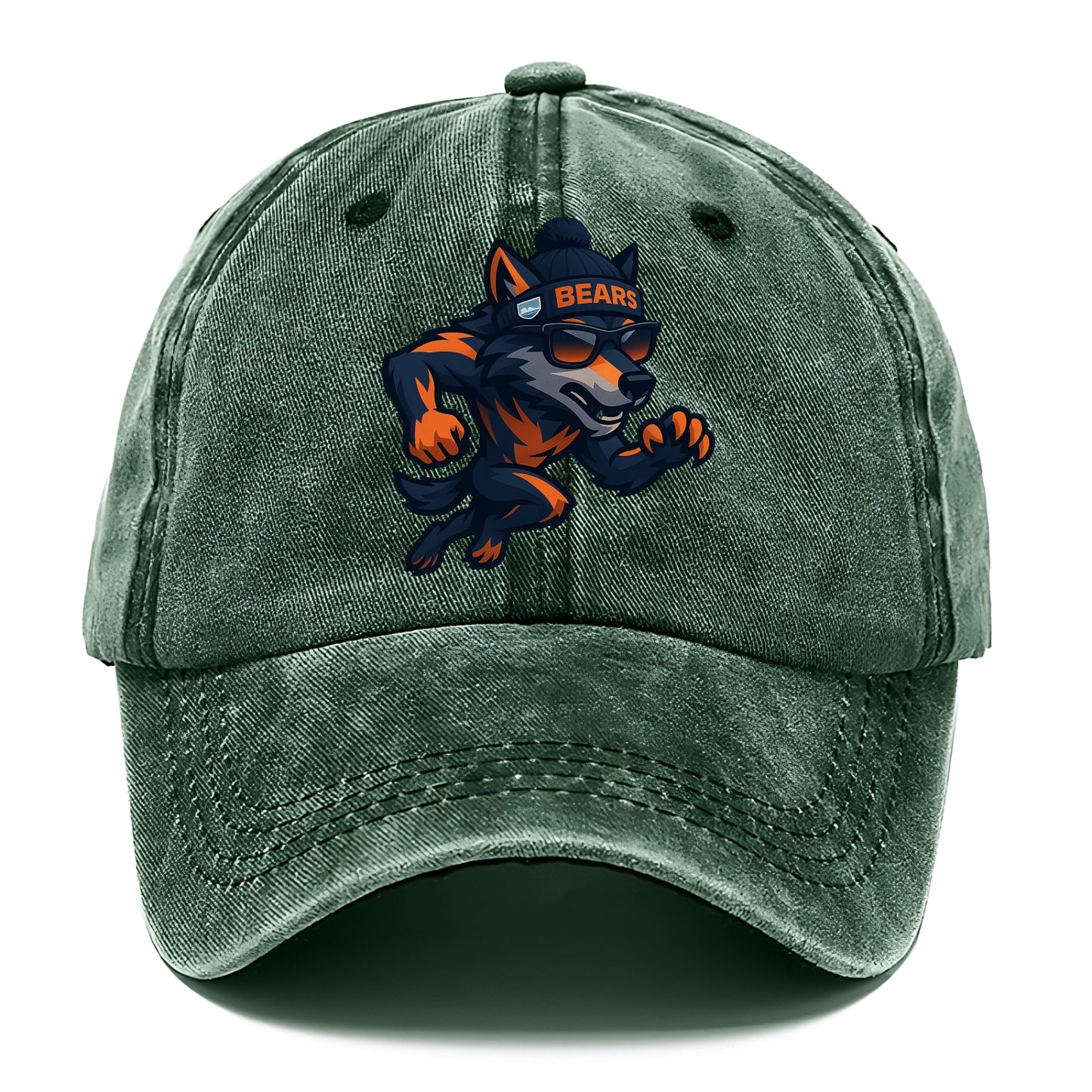 Chicago Wolf wearing Bears beanie with Lake Michigan patch and wayfarer sunglasses - Classic Cap - Forest Mist(Green)
