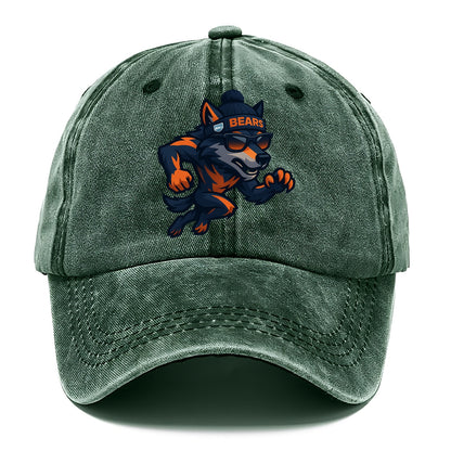 Chicago Wolf wearing Bears beanie with Lake Michigan patch and wayfarer sunglasses - Classic Cap - Forest Mist(Green)