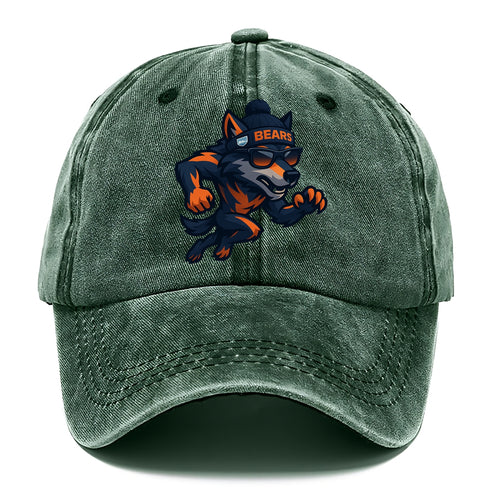 Chicago Wolf wearing Bears beanie with Lake Michigan patch and wayfarer sunglasses - Classic Cap
