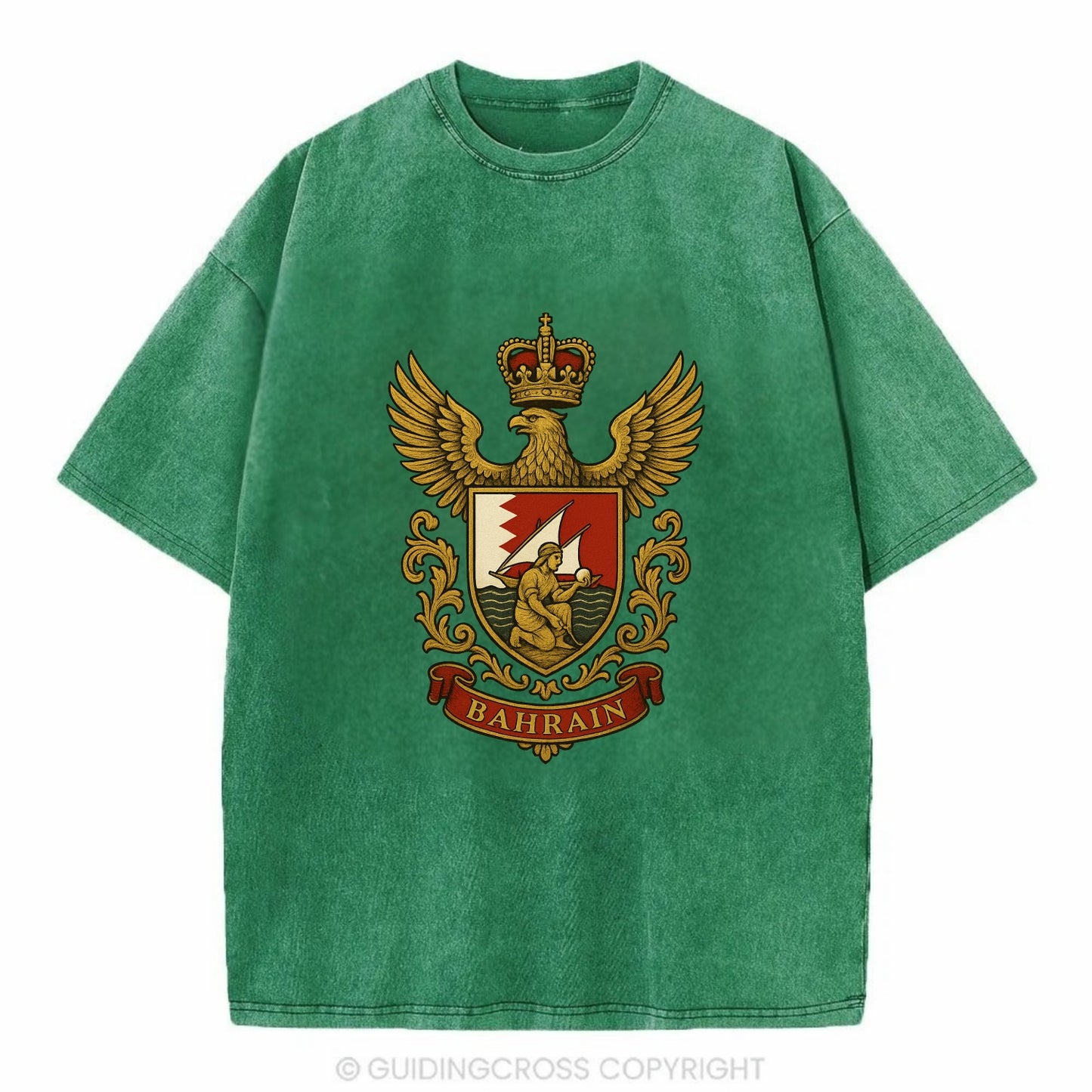 Bahrain Heritage Badge  - Vintage T-shirt - Forest Mist(Green)
