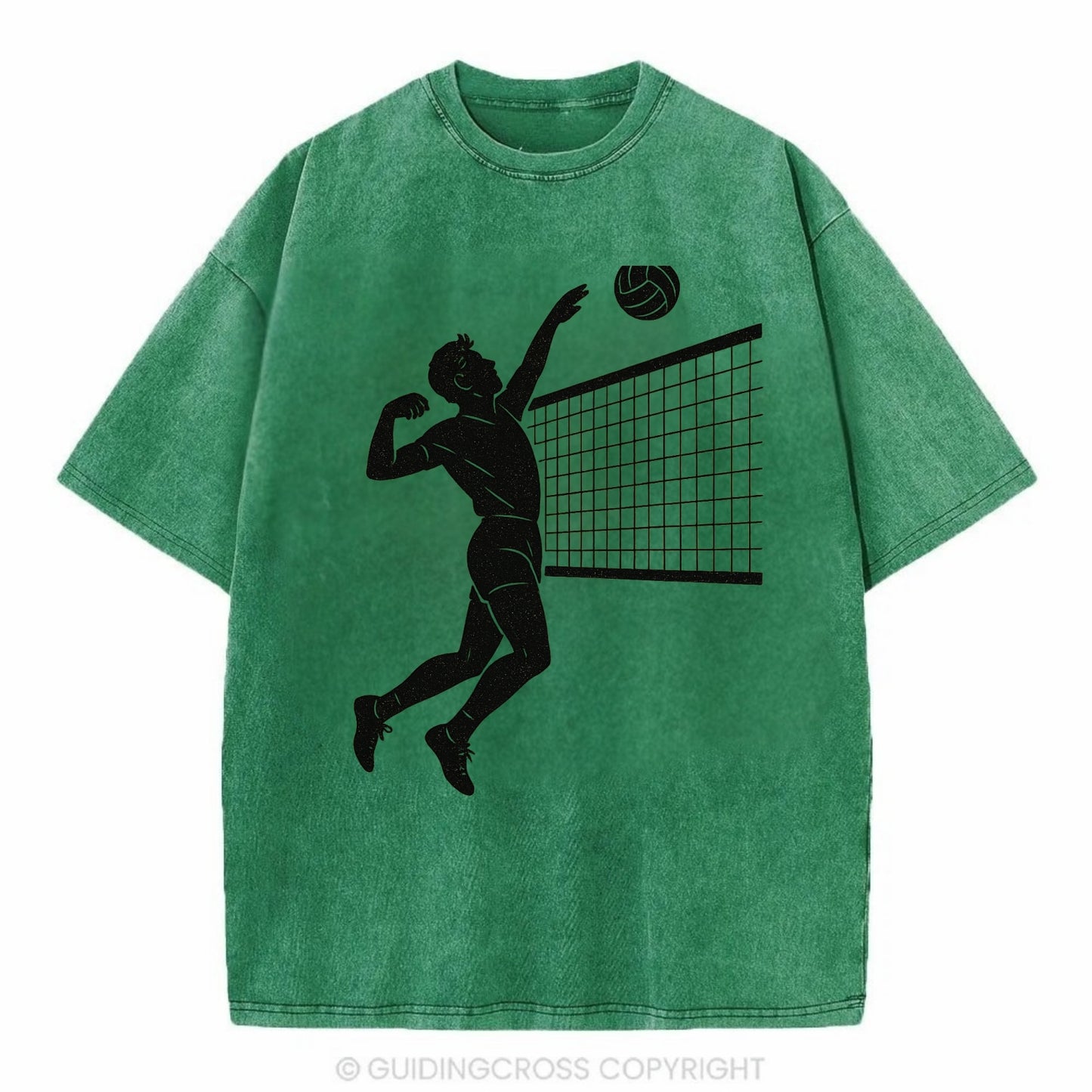 Volleyball player spiking at the net - Vintage T-shirt - Forest Mist(Green)