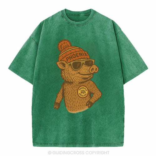 Phoenix Javelina wearing Phoenix beanie with pom pom and wayfarer sunglasses - Vintage T-shirt