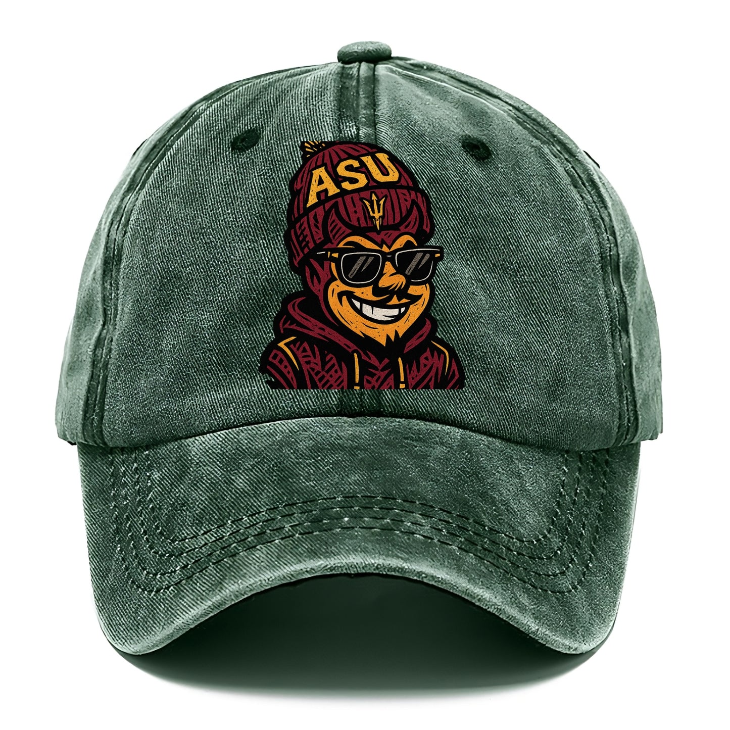 Tempe Sparky wearing Arizona State beanie with fork patch - Classic Cap - Forest Mist(Green)