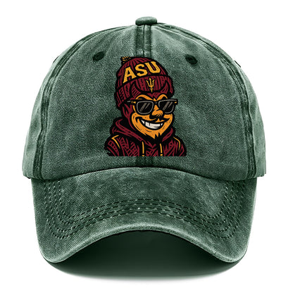 Tempe Sparky wearing Arizona State beanie with fork patch - Classic Cap - Forest Mist(Green)