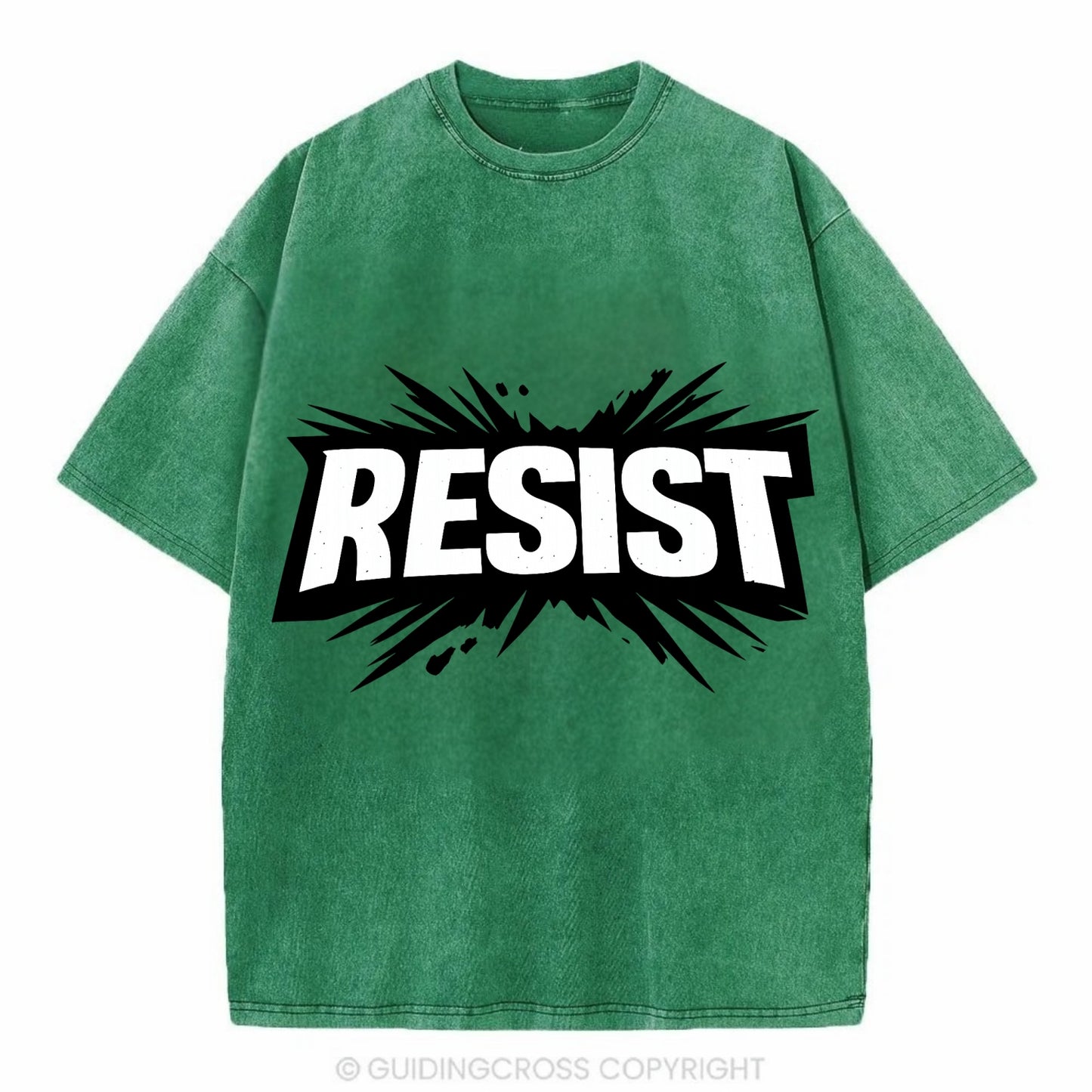 Bold typography design - "RESIST" - fighting back, standing against - Vintage T-shirt - Forest Mist(Green)