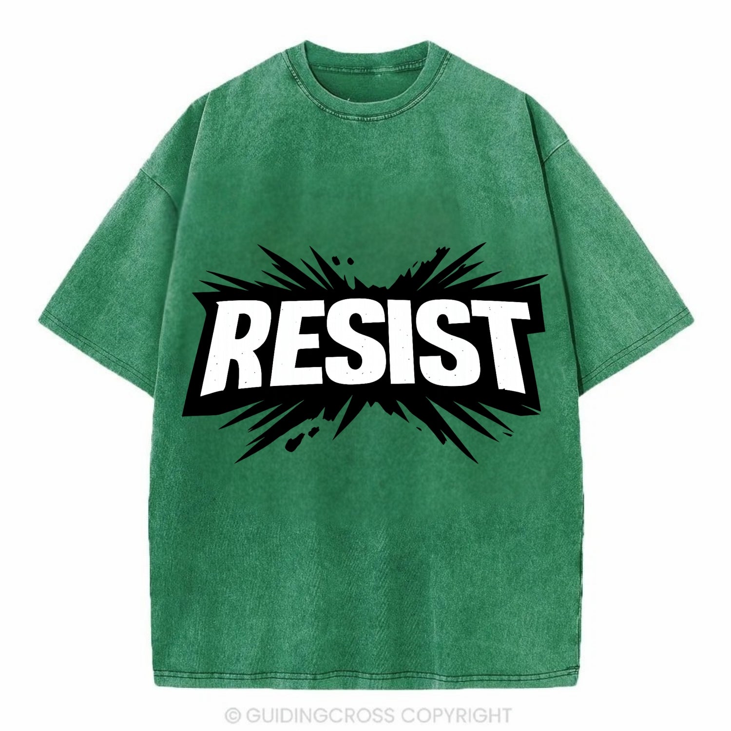Bold typography design - "RESIST" - fighting back, standing against - Vintage T-shirt - Forest Mist(Green)