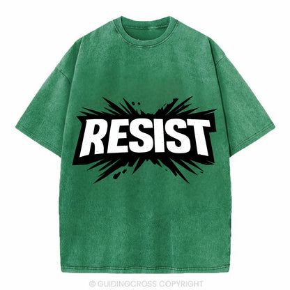 Bold typography design - "RESIST" - fighting back, standing against - Vintage T-shirt - Forest Mist(Green)