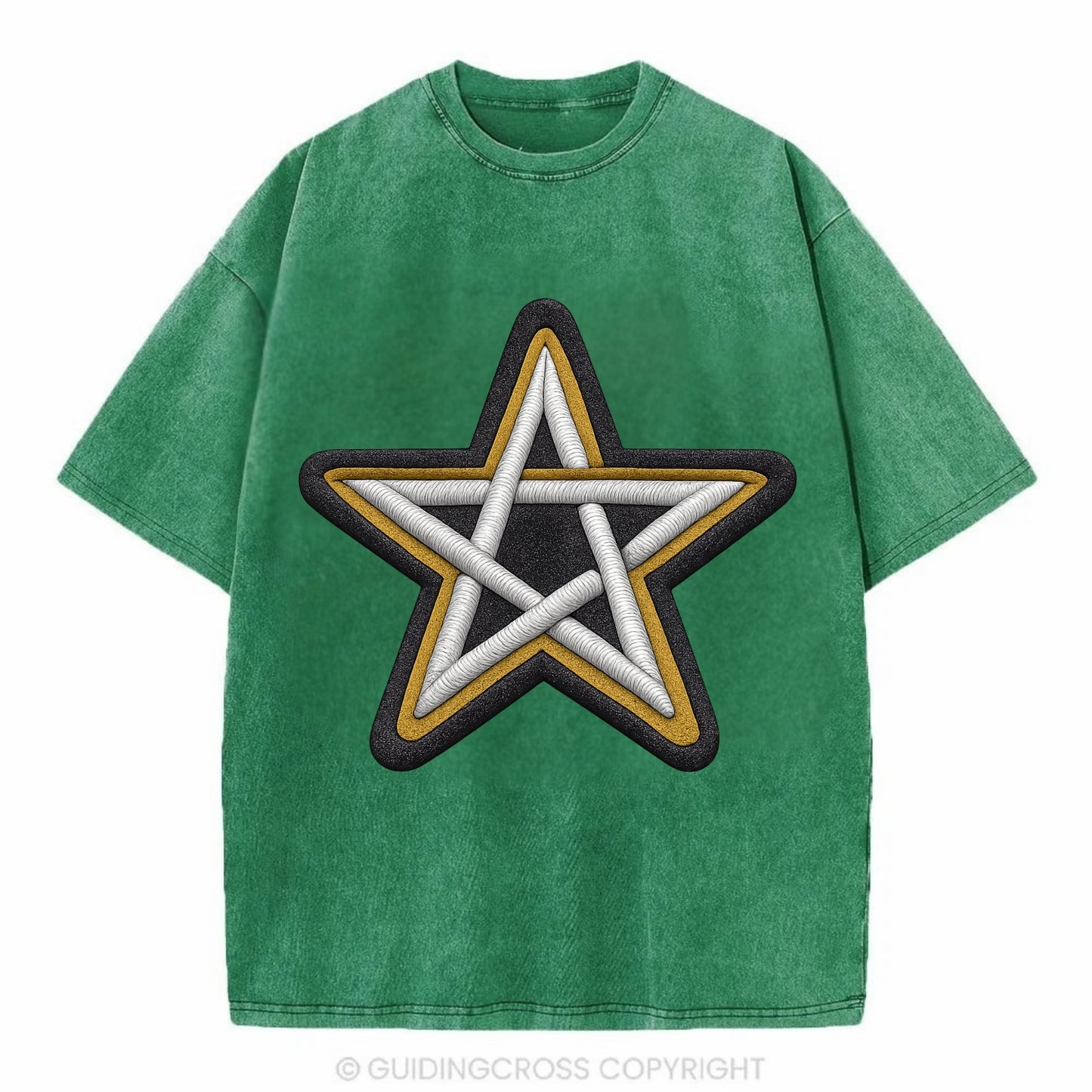 PENTAGRAM STAR - five point star in silver , protection - Vintage T-shirt - Forest Mist(Green)