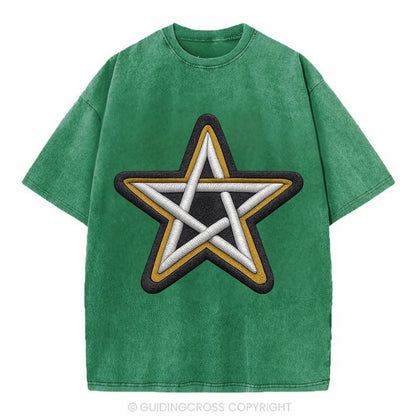 PENTAGRAM STAR - five point star in silver , protection - Vintage T-shirt - Forest Mist(Green)