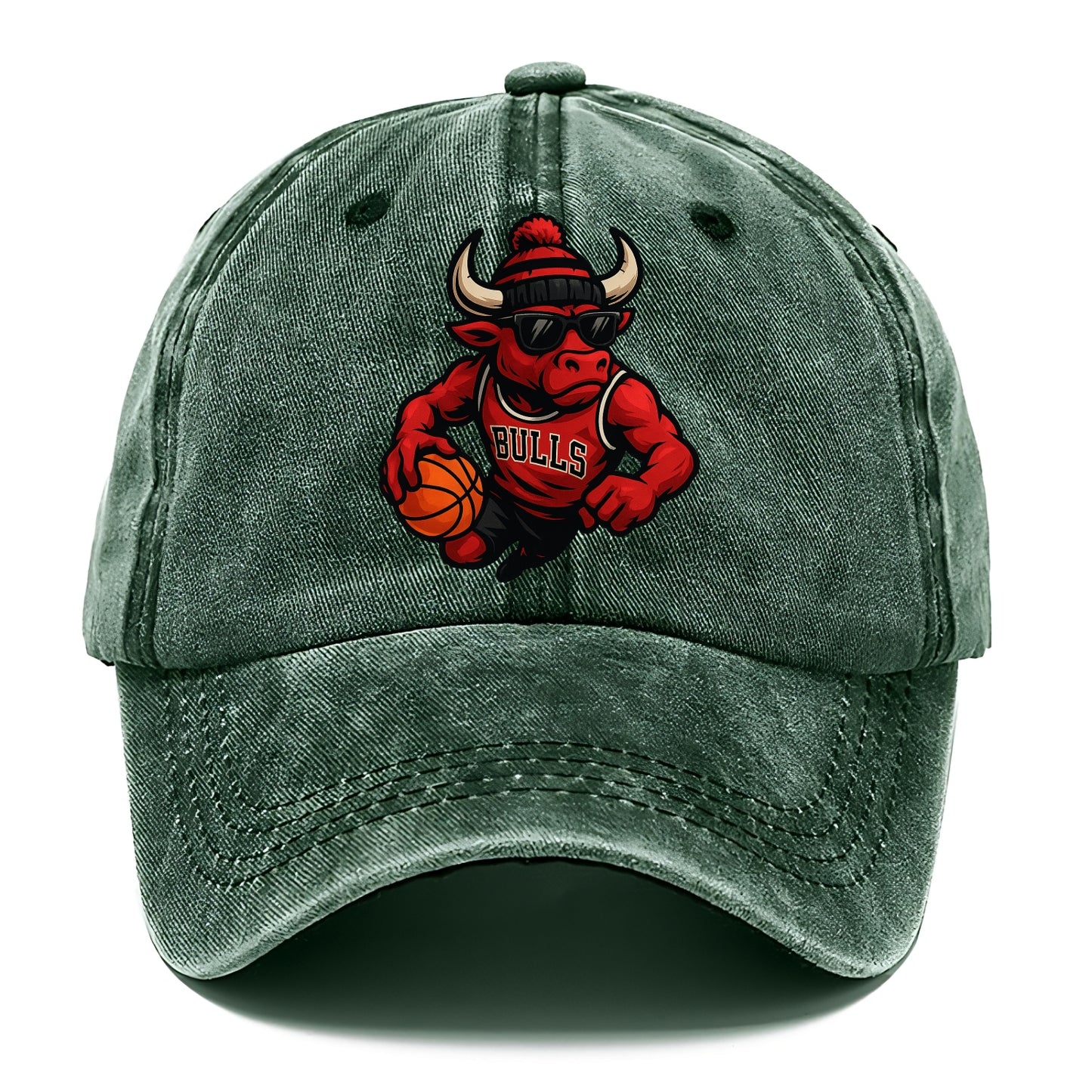 Chicago Bull wearing Bulls red and black beanie with horns design and wayfarer - Classic Cap - Forest Mist(Green)