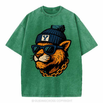 Provo Cougar wearing BYU beanie with Y patch - Vintage T-shirt - Forest Mist(Green)