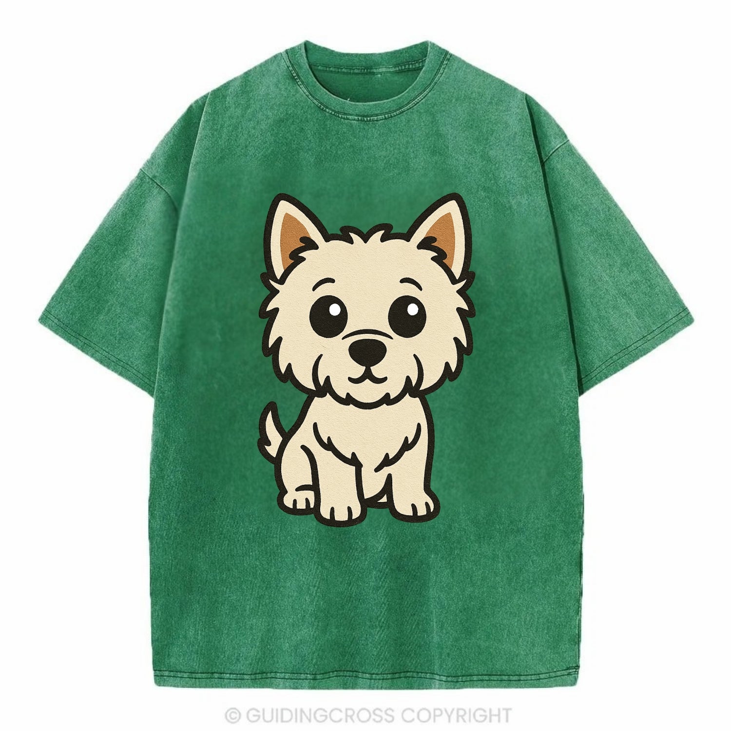 West Highland White Terrier - Alert standing pose - Vintage T-shirt - Forest Mist(Green)