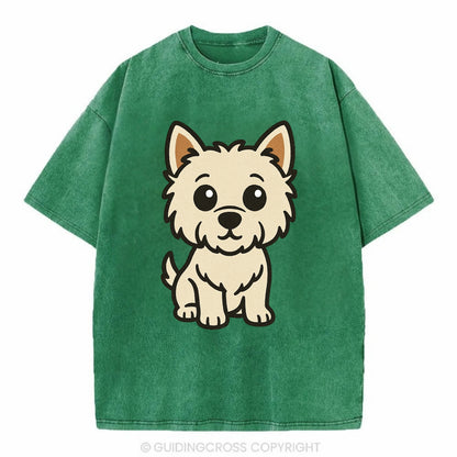 West Highland White Terrier - Alert standing pose - Vintage T-shirt - Forest Mist(Green)