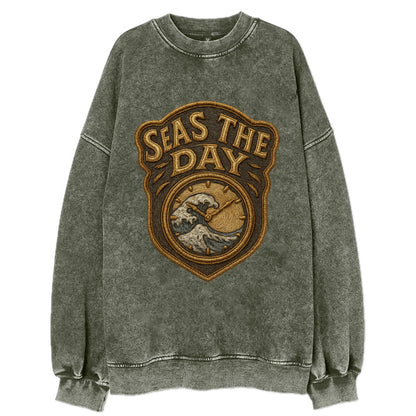 Seas The Day  - Vintage Sweatshirt - Forest Mist(Green)