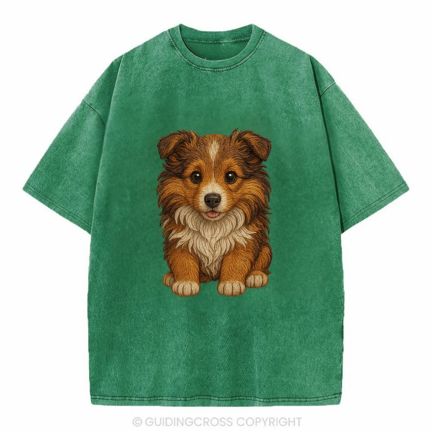 Baby Shetland Sheepdog Puppy - mini collie look, flowing mane, intelligent eyes, - Vintage T-shirt - Forest Mist(Green)