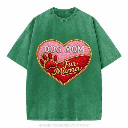 DOG MOM HEART - heart with paw print in pink and red , fur mama - Vintage T-shirt - Forest Mist(Green)