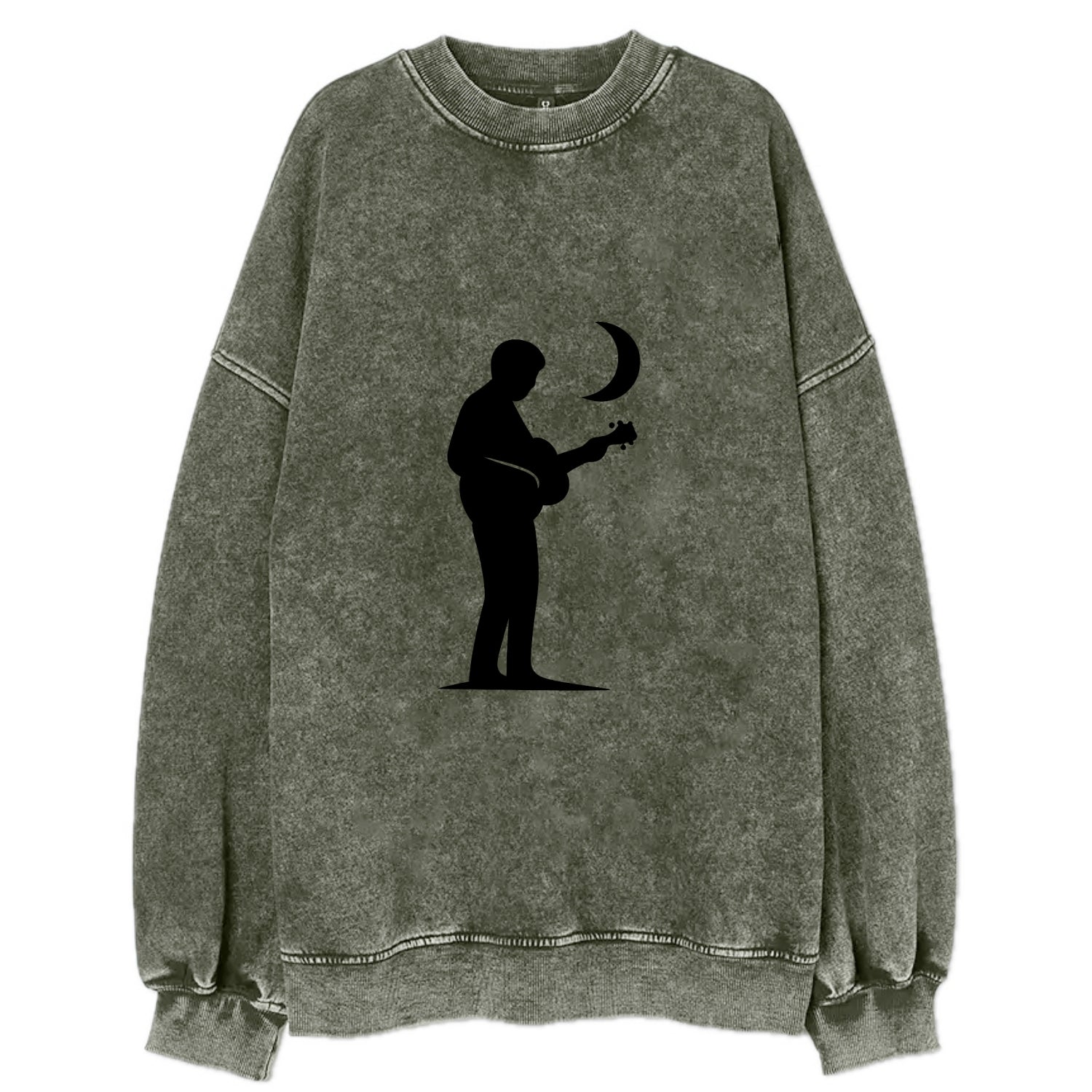 Guitarist playing acoustic under moonlight - Vintage Sweatshirt - Forest Mist(Green)