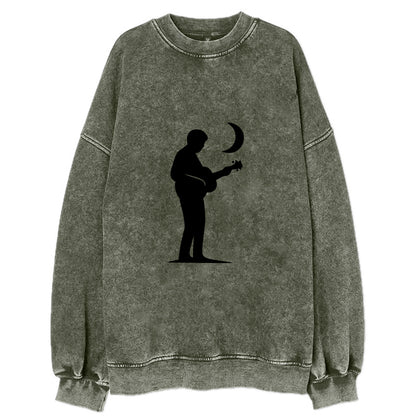 Guitarist playing acoustic under moonlight - Vintage Sweatshirt - Forest Mist(Green)