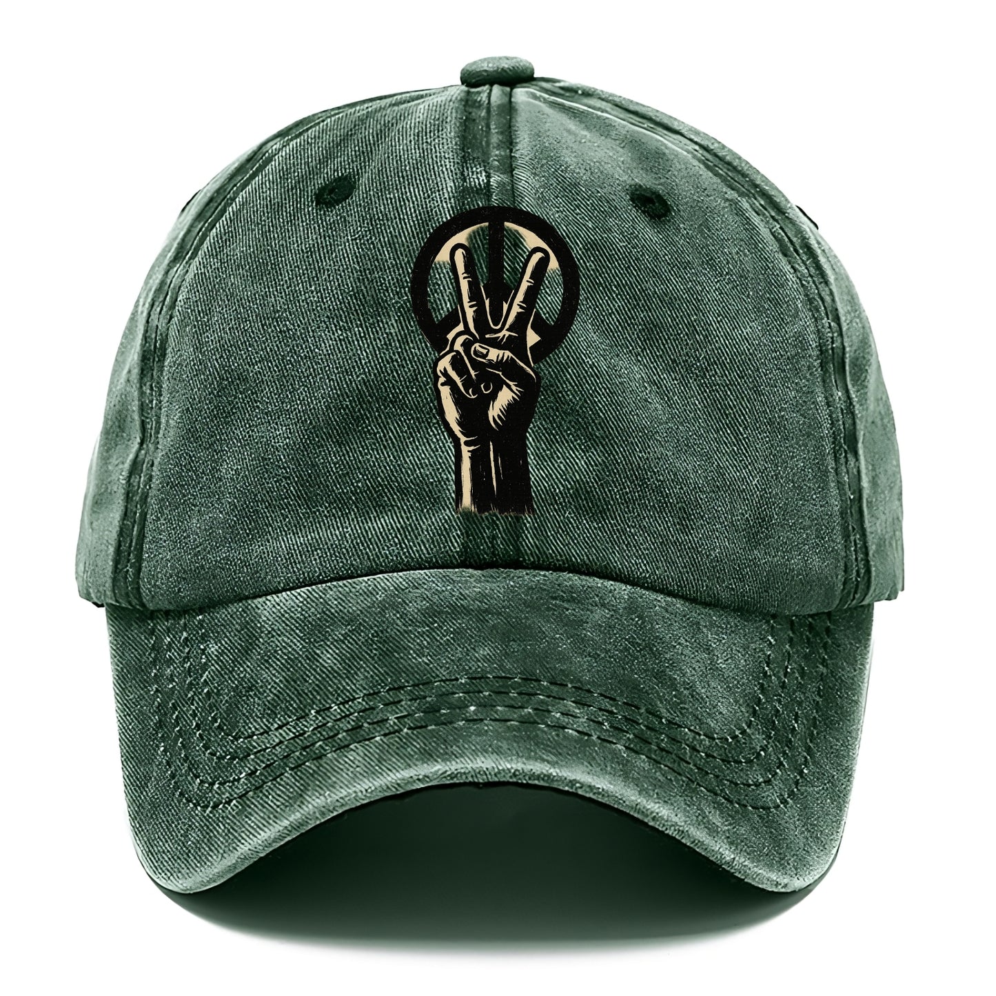 Peace sign hand gesture - anti-war movement ink brushstrokes - Classic Cap - Forest Mist(Green)