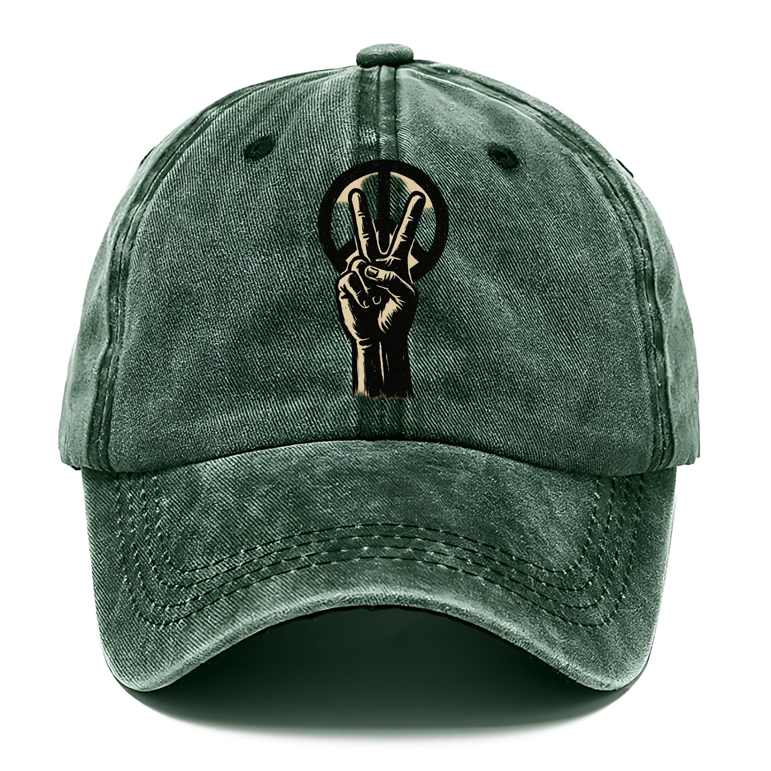 Peace sign hand gesture - anti-war movement ink brushstrokes - Classic Cap - Forest Mist(Green)