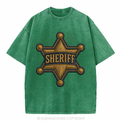 Sheriff Badge  - Vintage T-shirt - Forest Mist(Green)