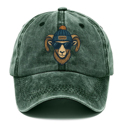Colorado Rocky Mountain Bighorn Sheep wearing Denver beanie with pom pom and wayfarer - Classic Cap - Forest Mist(Green)