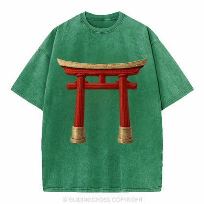 Japanese Torii Gate  - Vintage T-shirt - Forest Mist(Green)