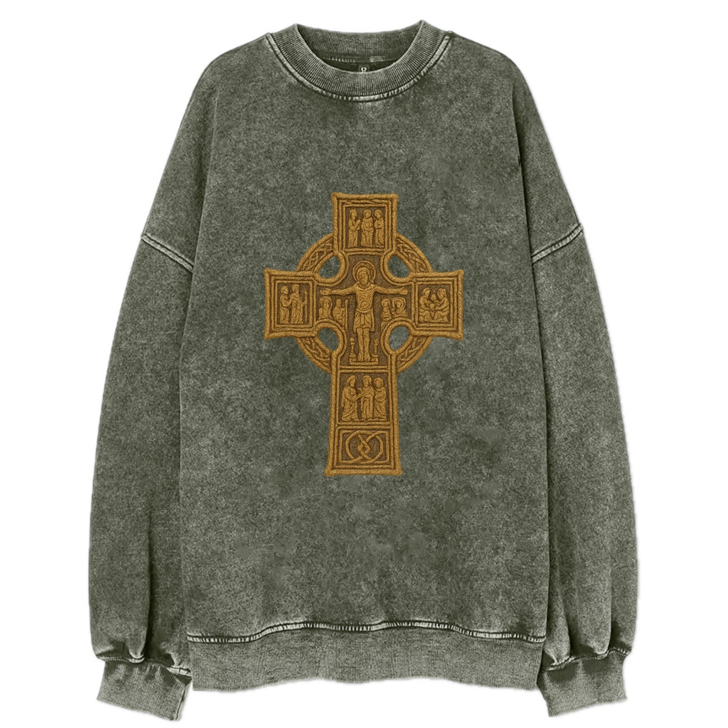 Monasterboice Cross - Vintage Sweatshirt - Forest Mist(Green)